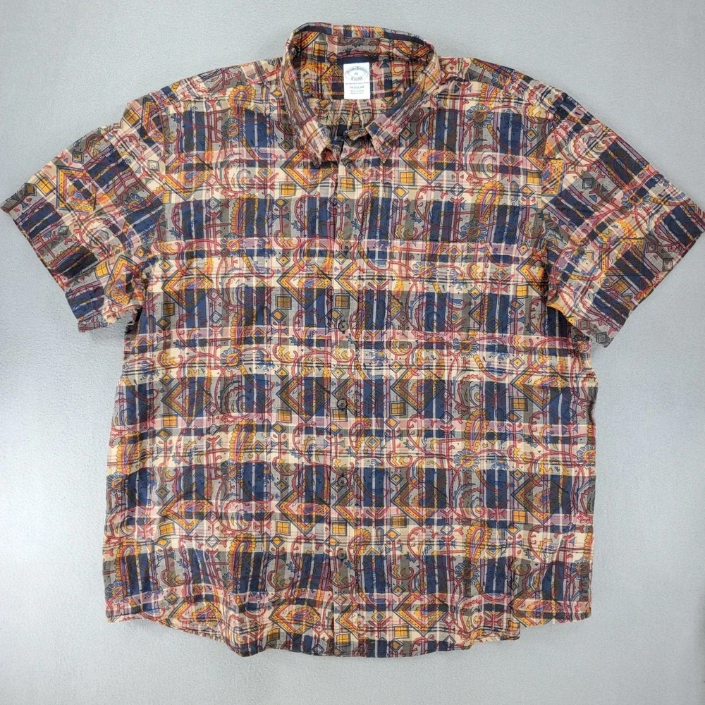 Brooks Brothers Button Down Shirt Men XL Multicolor Geometric Paisley Plaid S/S